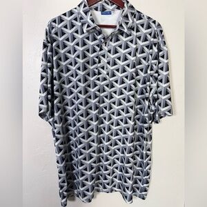 Hreski‎ Premium Golf Polo Gray and Black Geometric Pattern Art Deco Men’s XXL